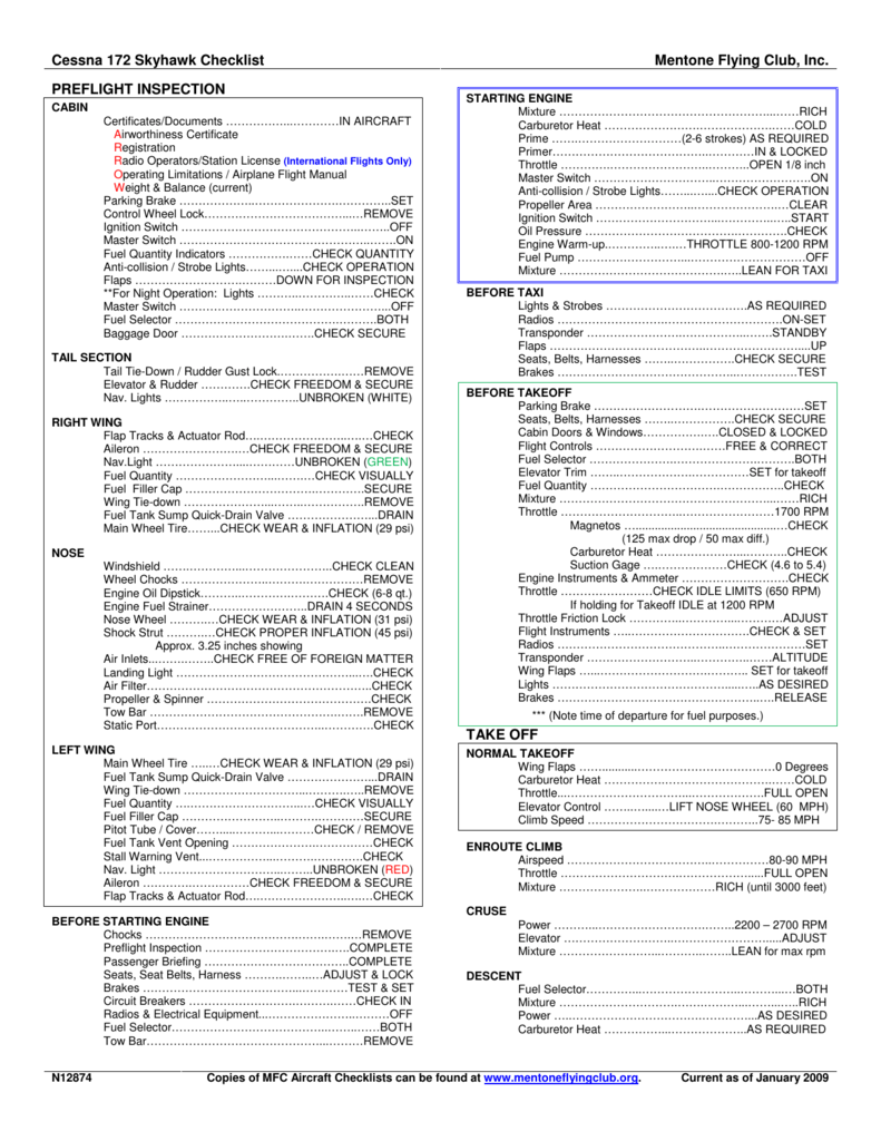 Pdf Printable Pdf Cessna 172 Checklist Printable Templates