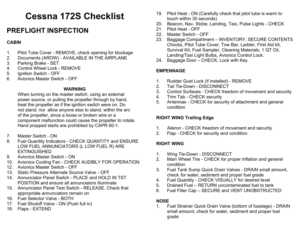 cessna 172 checklist word document