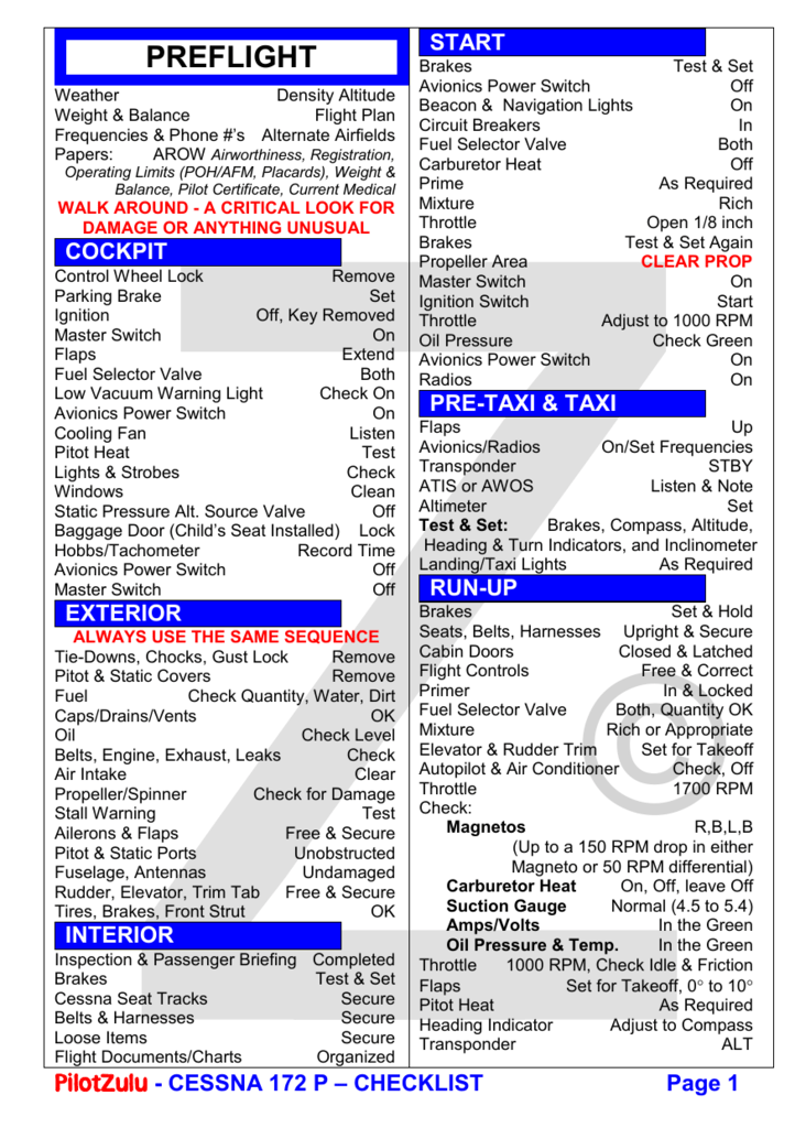 Printable Cessna 172 Checklist Pdf Printable Templates