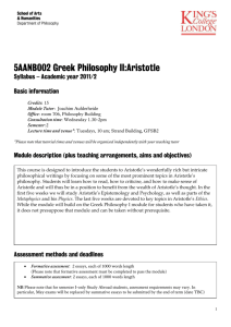 5AANB002 Greek Philosophy II:Aristotle