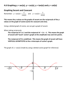 4.6 Graphing y = sec(x), y = csc(x), y = tan(x) and y = cot(x) Graphing