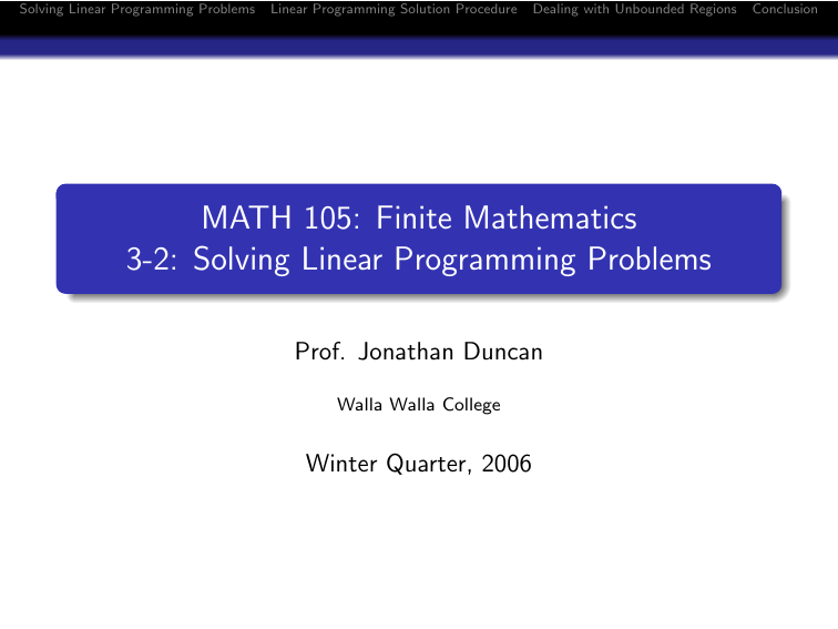 MATH 105: Finite Mathematics 3-2: Solving Linear Programming