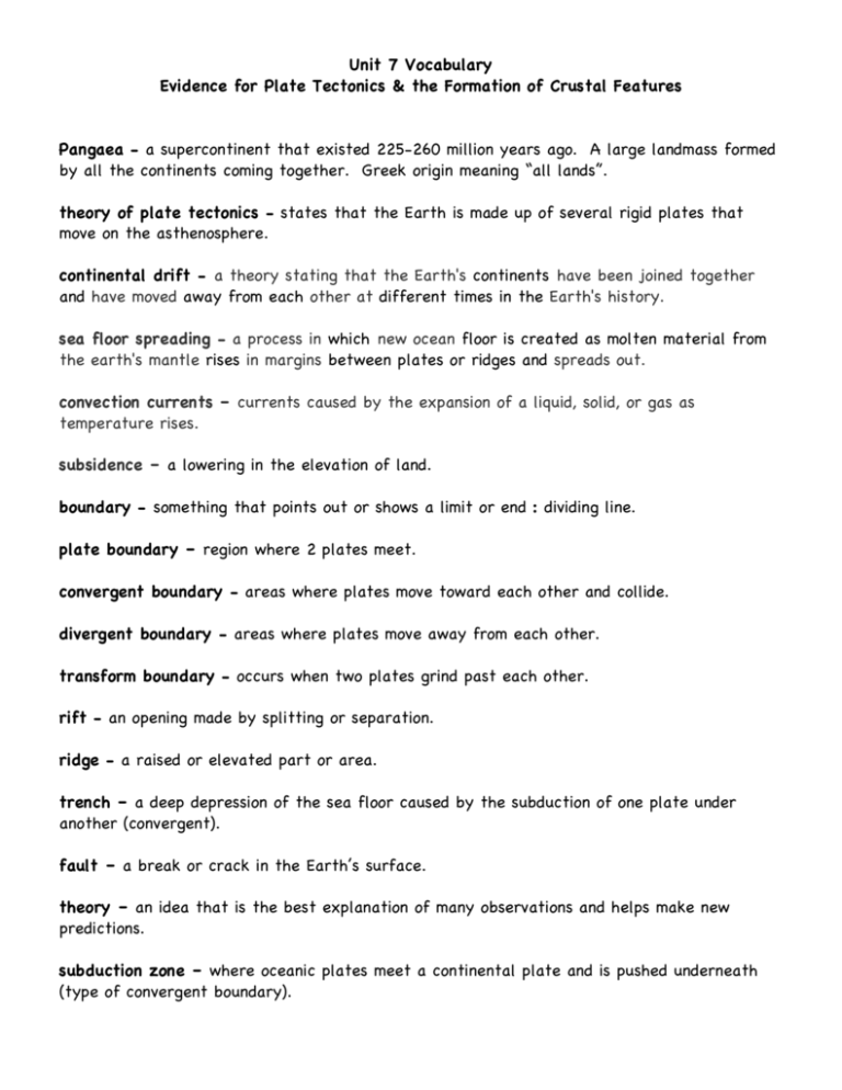 Plate Tectonics Vocabulary Worksheet Answer Key