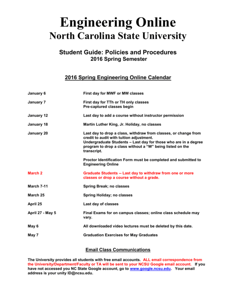 Ncsu Spring 2022 Calendar Engineering Online - North Carolina State University