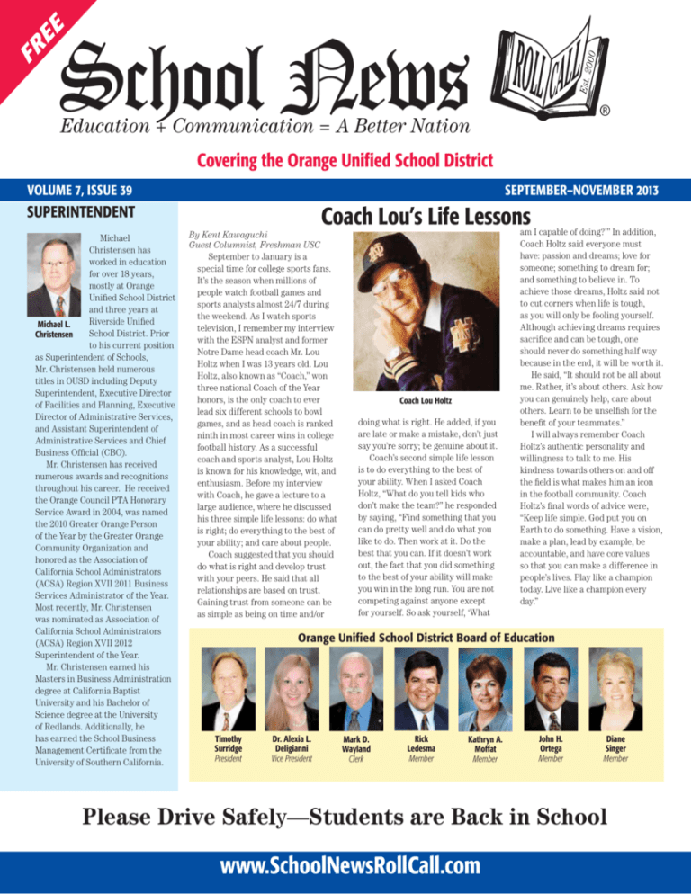 School News Roll Call Orange Unified School District