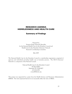 HCH Research Agenda - National Health Care for the Homeless