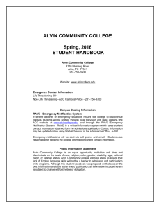 ALVIN COMMUNITY COLLEGE Spring, 2016 STUDENT HANDBOOK