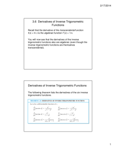 3.6 Derivatives of Inverse Trigonometric Functions Derivatives of
