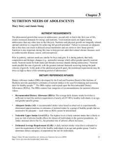 Chapter 3 NUTRITION NEEDS OF ADOLESCENTS