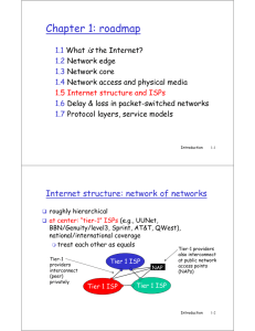 Internet structure and ISPs, packet loss and delay in packet switched