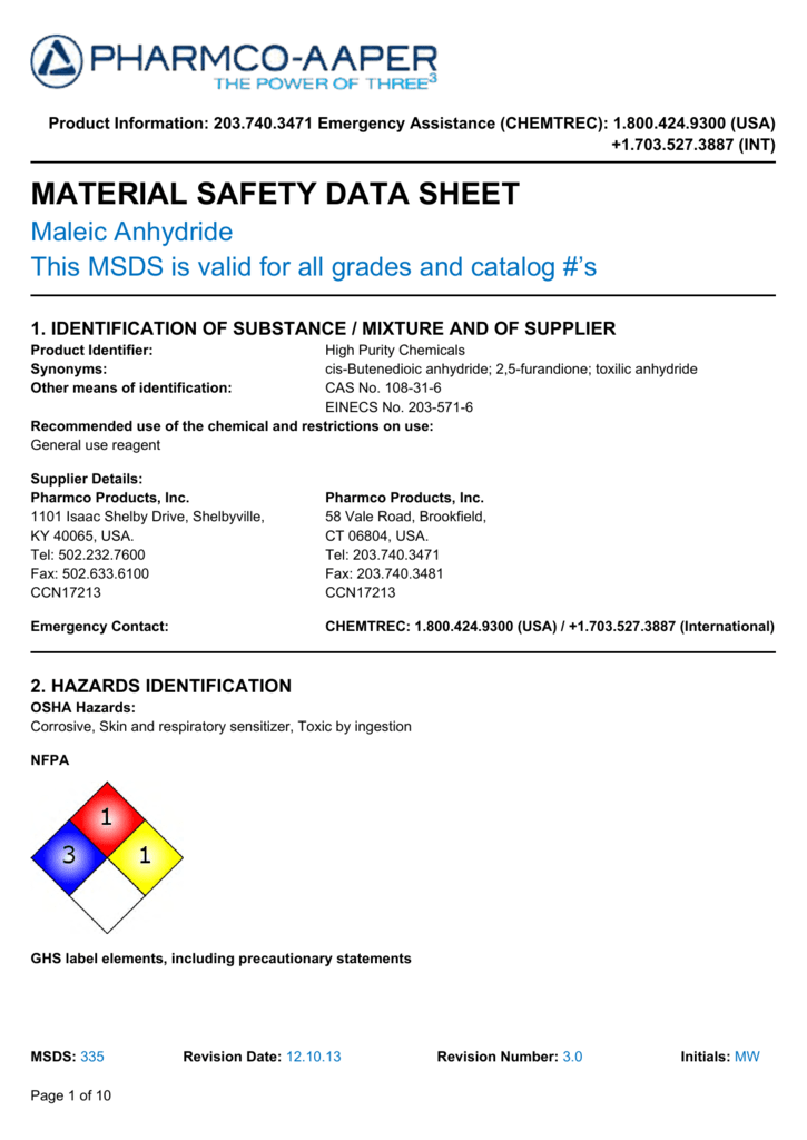 Material Safety Data Sheet Msds Maleic Anhydride My Xxx Hot Girl