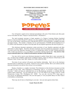 Franchise Disclosure Document for Popeyes