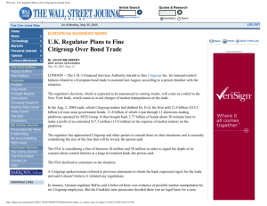 WSJ.com - U.K. Regulator Plans to Fine Citigroup Over Bond Trade