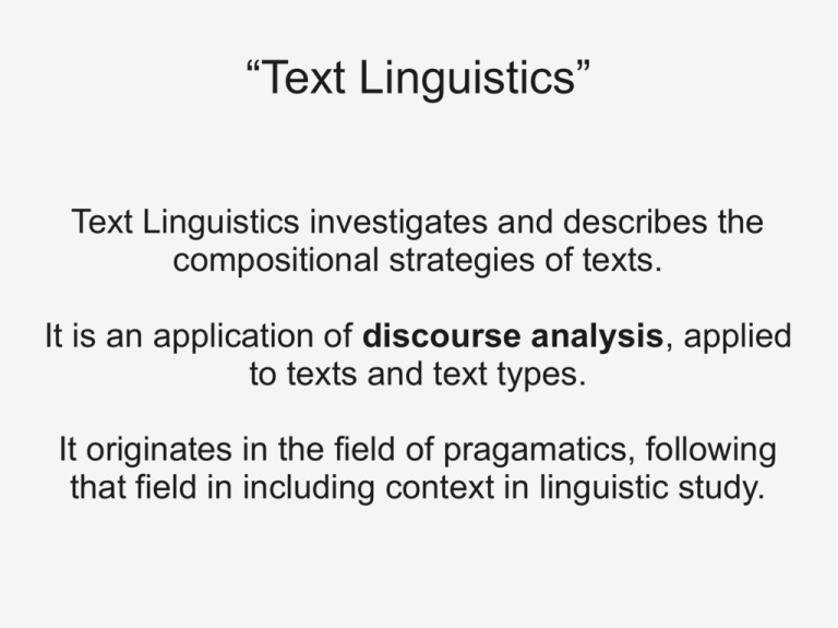 text linguistics and discourse analysis