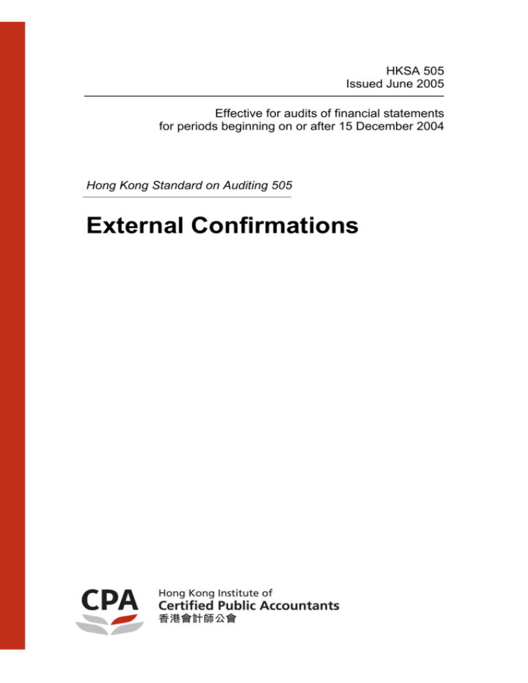 HKSA 505 External Confirmations - Hong Kong Institute Of Certified