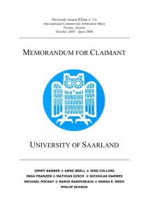 MEMORANDUM FOR CLAIMANT UNIVERSITY OF SAARLAND