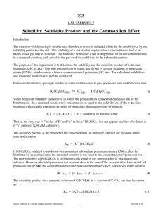 Solubility, Solubility Product and the Common Ion