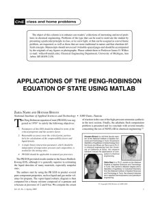 ApplicAtions of the peng-Robinson equAtion of stAte