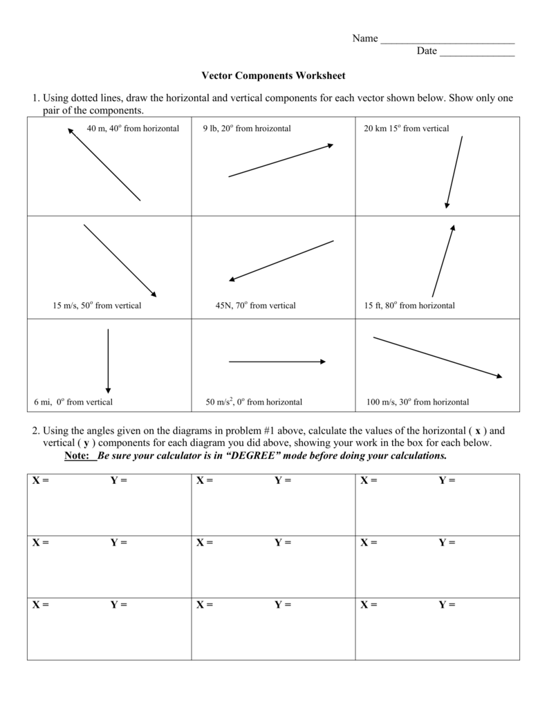 Vector Components Worksheet With Answers