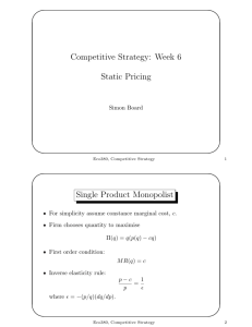 Competitive Strategy: Week 6 Static Pricing Single Product Monopolist