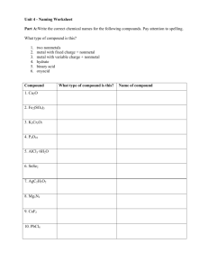 Unit 4 - Naming Worksheet Part A:Write the correct chemical names
