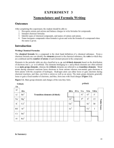 EXPERIMENT 3 Nomenclature and Formula Writing