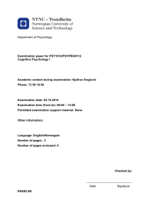 Department of Psychology Examination paper for PSY1012