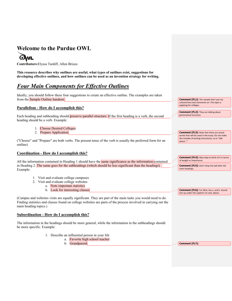 The Purdue Owl Four Main Components For Effective Outlines