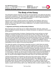 The Body of the Essay - University of New Brunswick