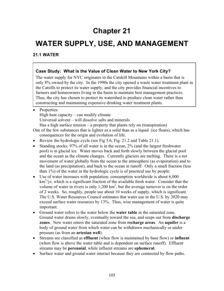 Chapter 21 WATER SUPPLY, USE, AND MANAGEMENT