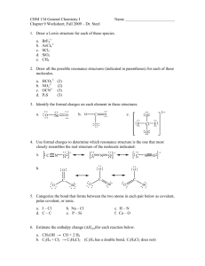 CHM 134 General Chemistry I Name Chapter 9 Worksheet, Fall