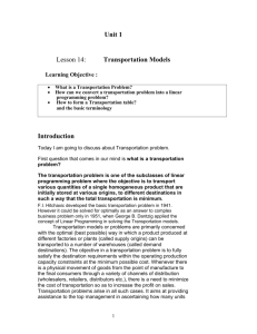 Transportation Models - Business Management Courses