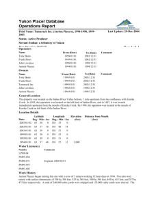 Yukon Placer Database Operations Report