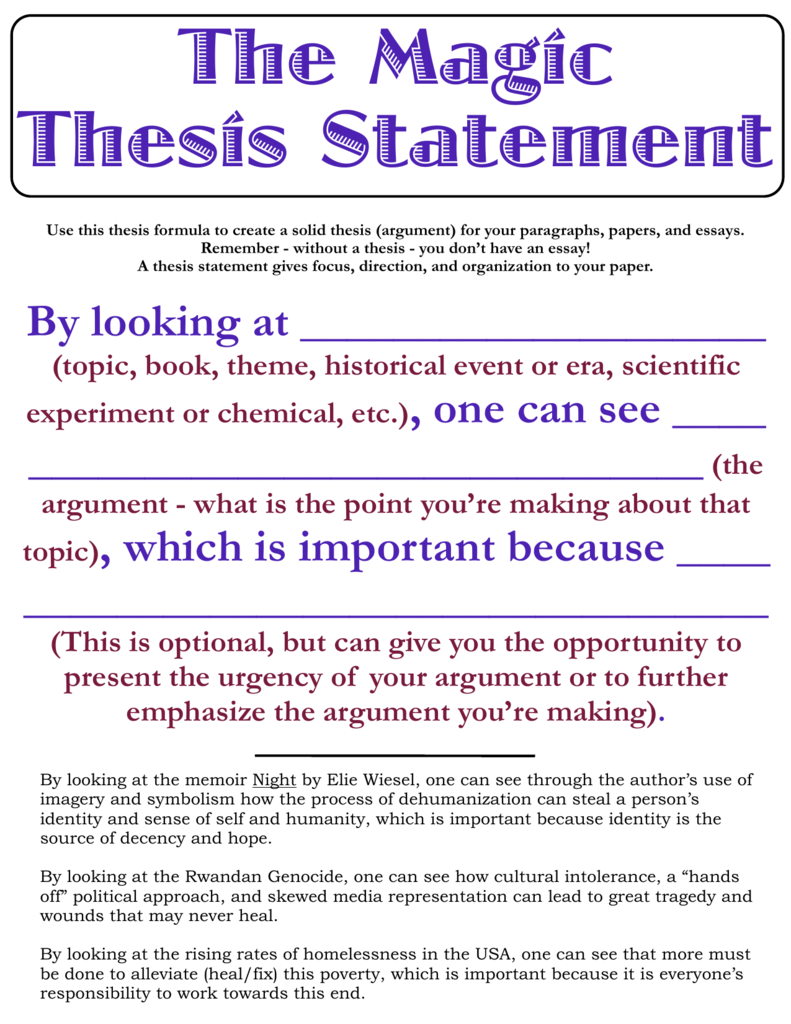 formula for a thesis statement