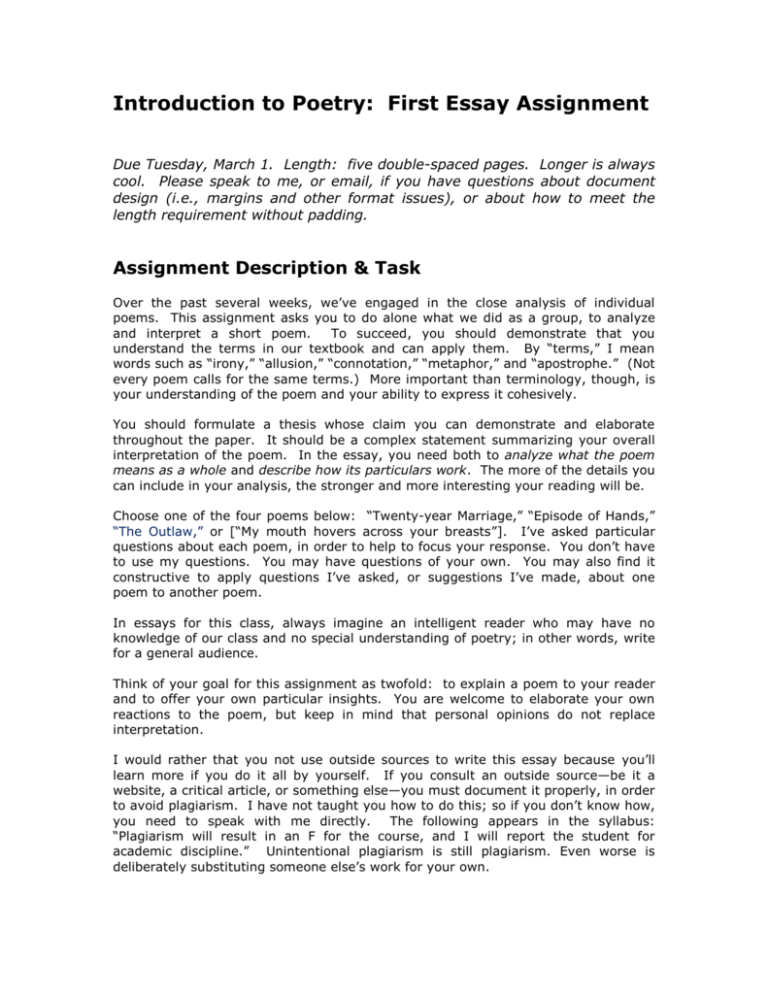 Introduction To Poetry First Essay Assignment