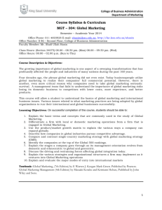 Course Syllabus & Curriculum MGT – 304: Global Marketing