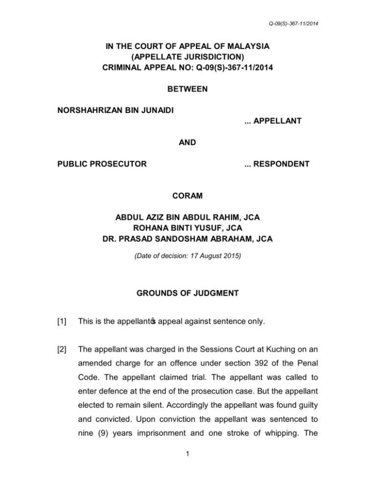 (appellate jurisdiction) criminal appeal no: q 09(s) 367