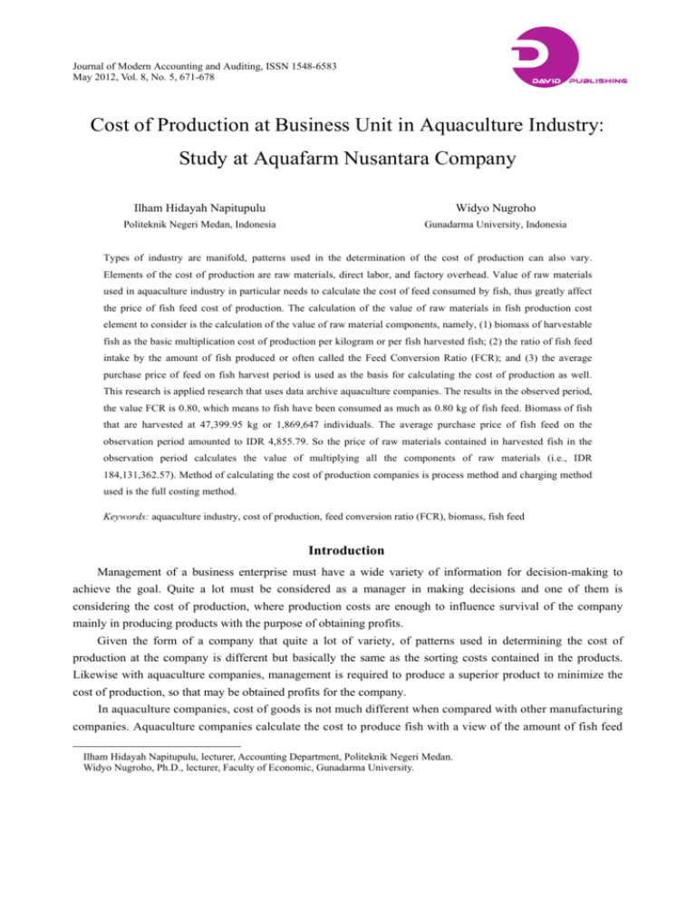 Cost Of Production At Business Unit In