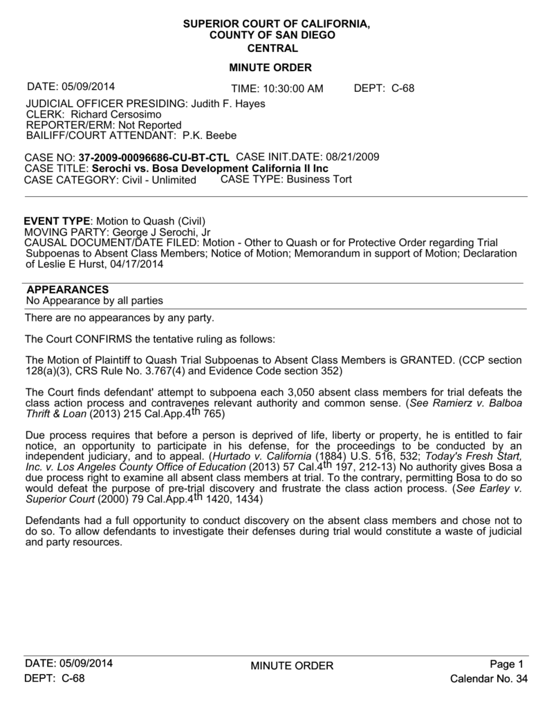 superior court of california minute order appearances minute order