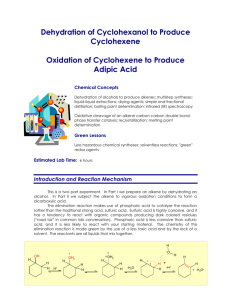 Dehydration of Cyclohexanol to Produce Cyclohexene