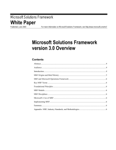 White Paper Microsoft Solutions Framework version 3.0 Overview