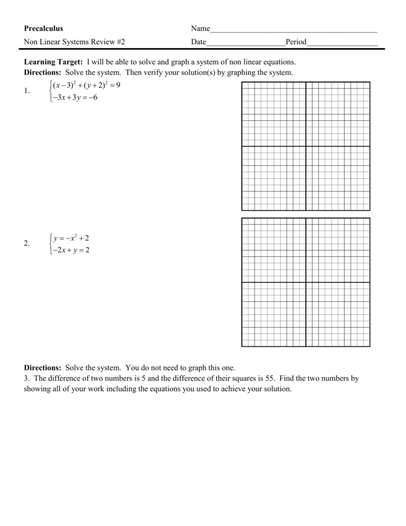 PreCalc 11.11 - 11.11 Worksheet 11 In Systems Of Equations Review Worksheet