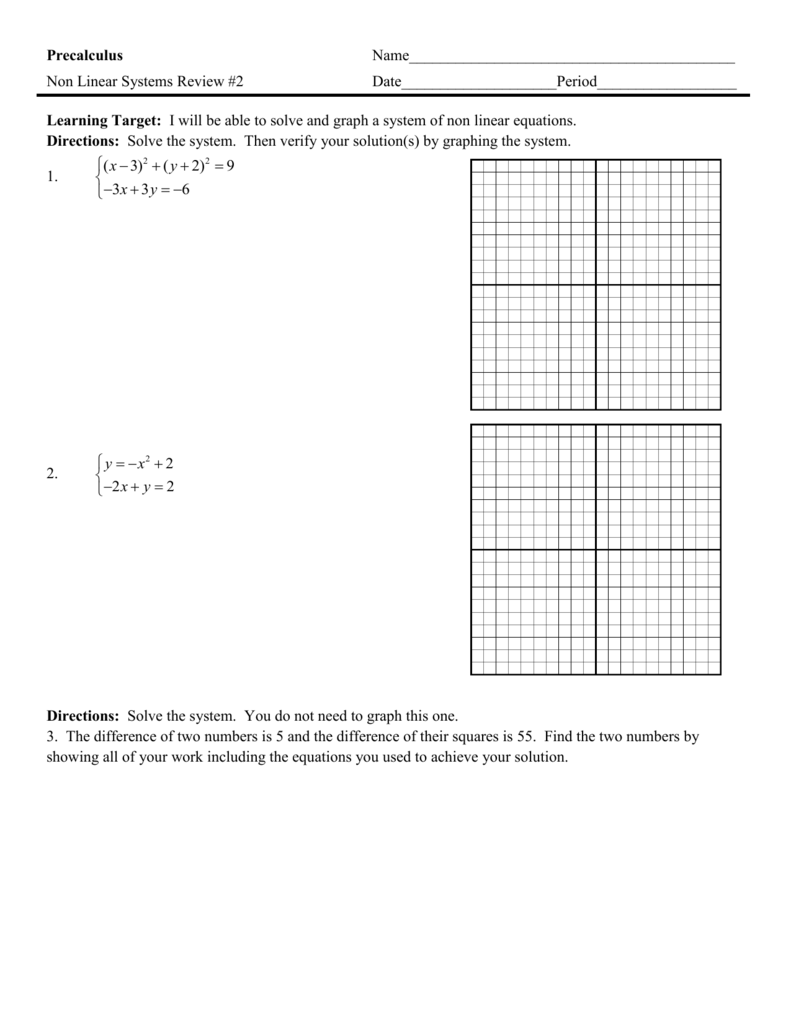 Systems Of Equations Review Worksheet Answer Key