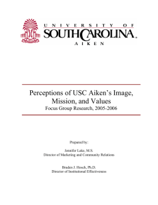 Perceptions of USC Aiken's Image, Mission, and Values: Focus