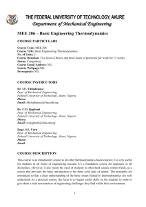 MEE 206 – Basic Engineering Thermodynamics
