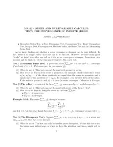 MA122 - SERIES AND MULTIVARIABLE CALCULUS: TESTS FOR