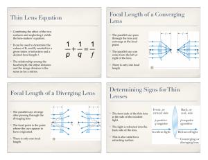 Thin Lens Equation Focal Length of a Converging Lens Focal