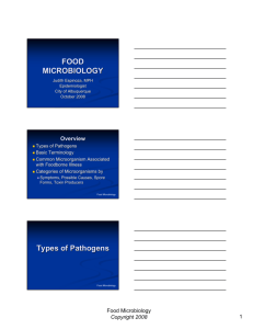 FOOD MICROBIOLOGY Types of Pathogens