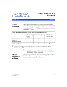Altera Programming Hardware Data Sheet