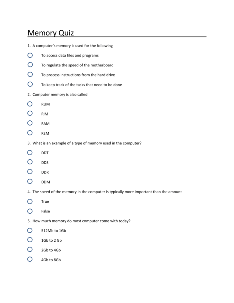 Memory Quiz